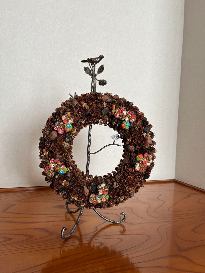 【ハンドメイド】木の実の和風リース　　約39㎝