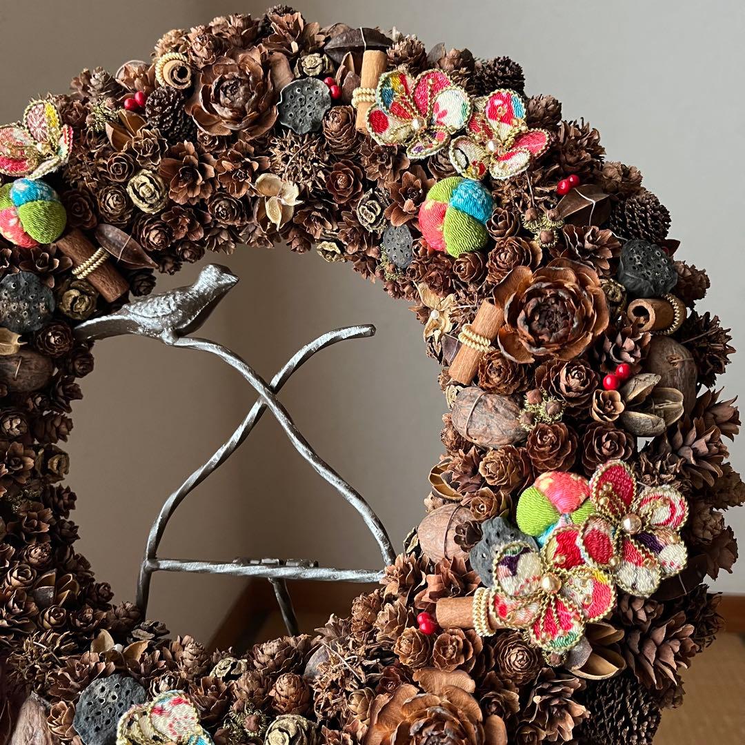 【ハンドメイド】木の実の和風リース　　約39㎝