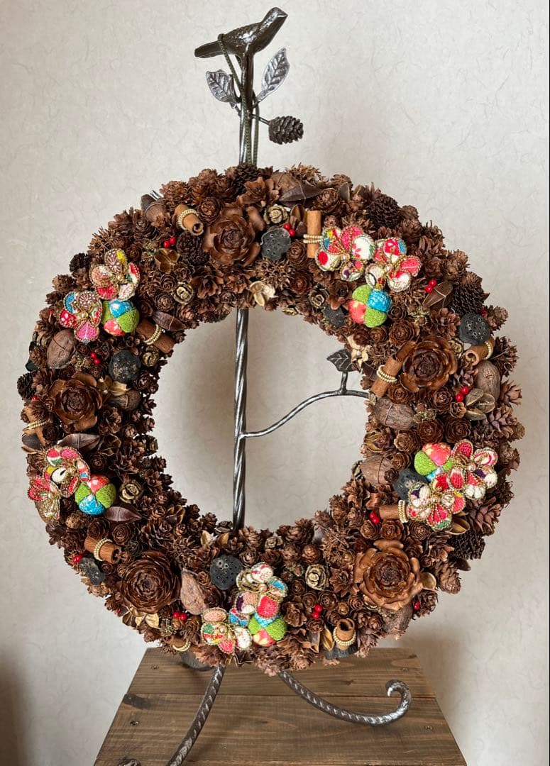 【ハンドメイド】木の実の和風リース　　約39㎝