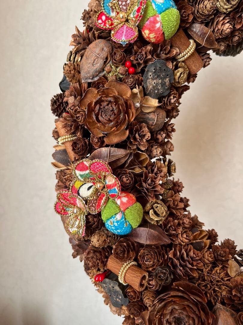【ハンドメイド】木の実の和風リース　　約39㎝
