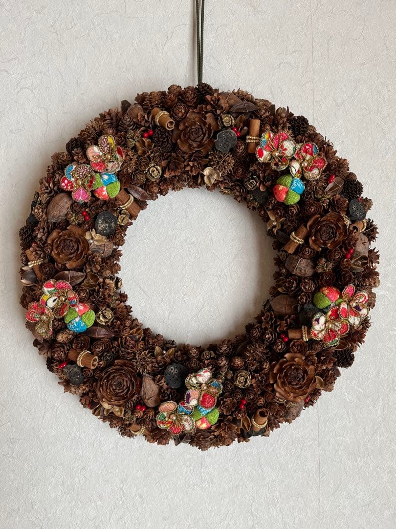 【ハンドメイド】木の実の和風リース　　約39㎝