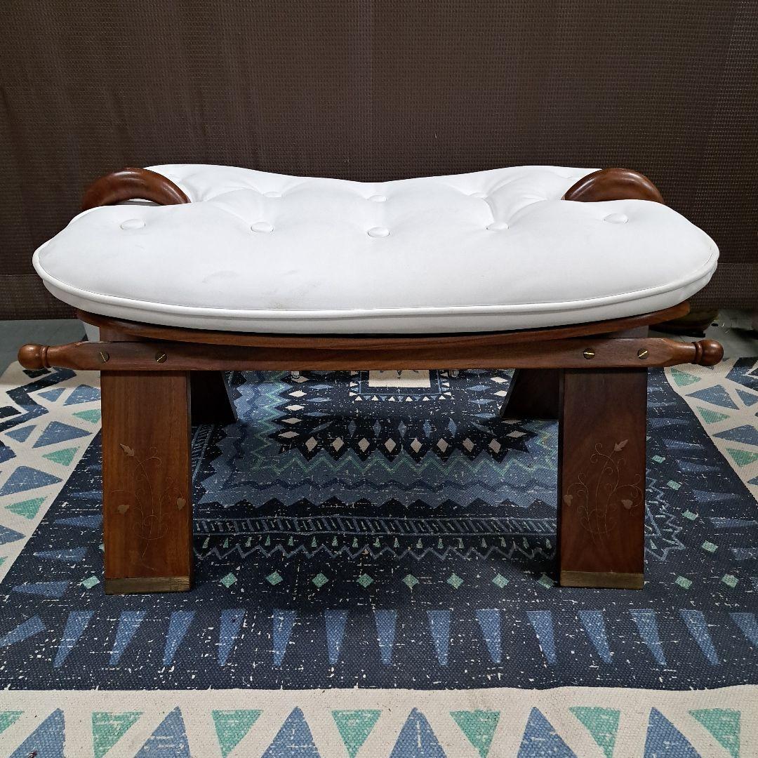 ♡アンティーク　象嵌 　金彩 オットマン チェア スツール 鞍型 白♡