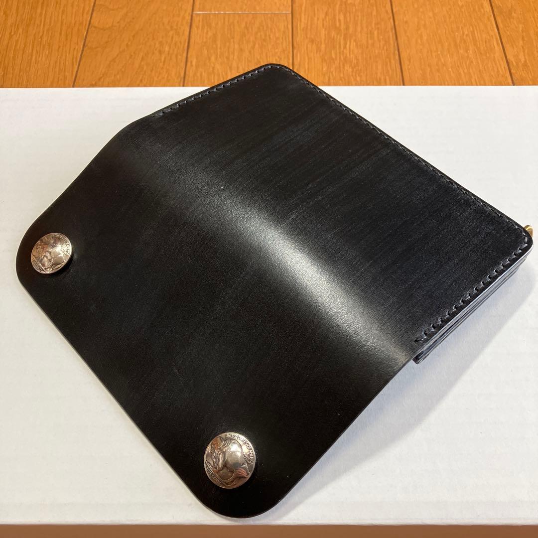 [ハンドメイド]トラッカーウォレット ブライドル黒コンチョ180×95 小カン