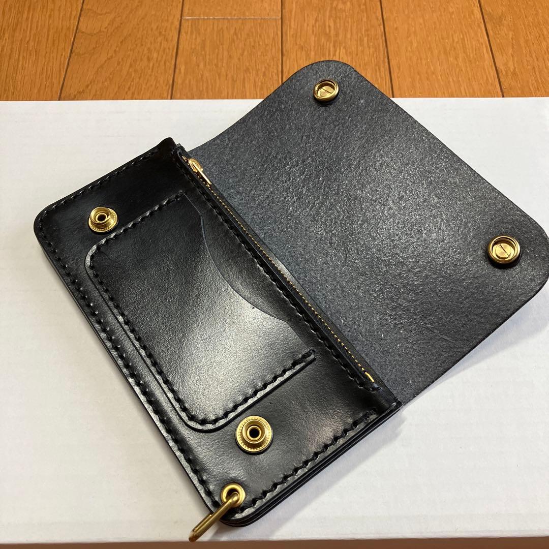 [ハンドメイド]トラッカーウォレット ブライドル黒コンチョ180×95 小カン
