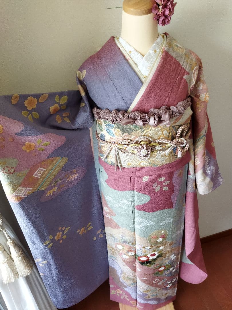 ma-ko様　401.儚く可愛い　振袖7点セット　正絹　フルセット　成人式