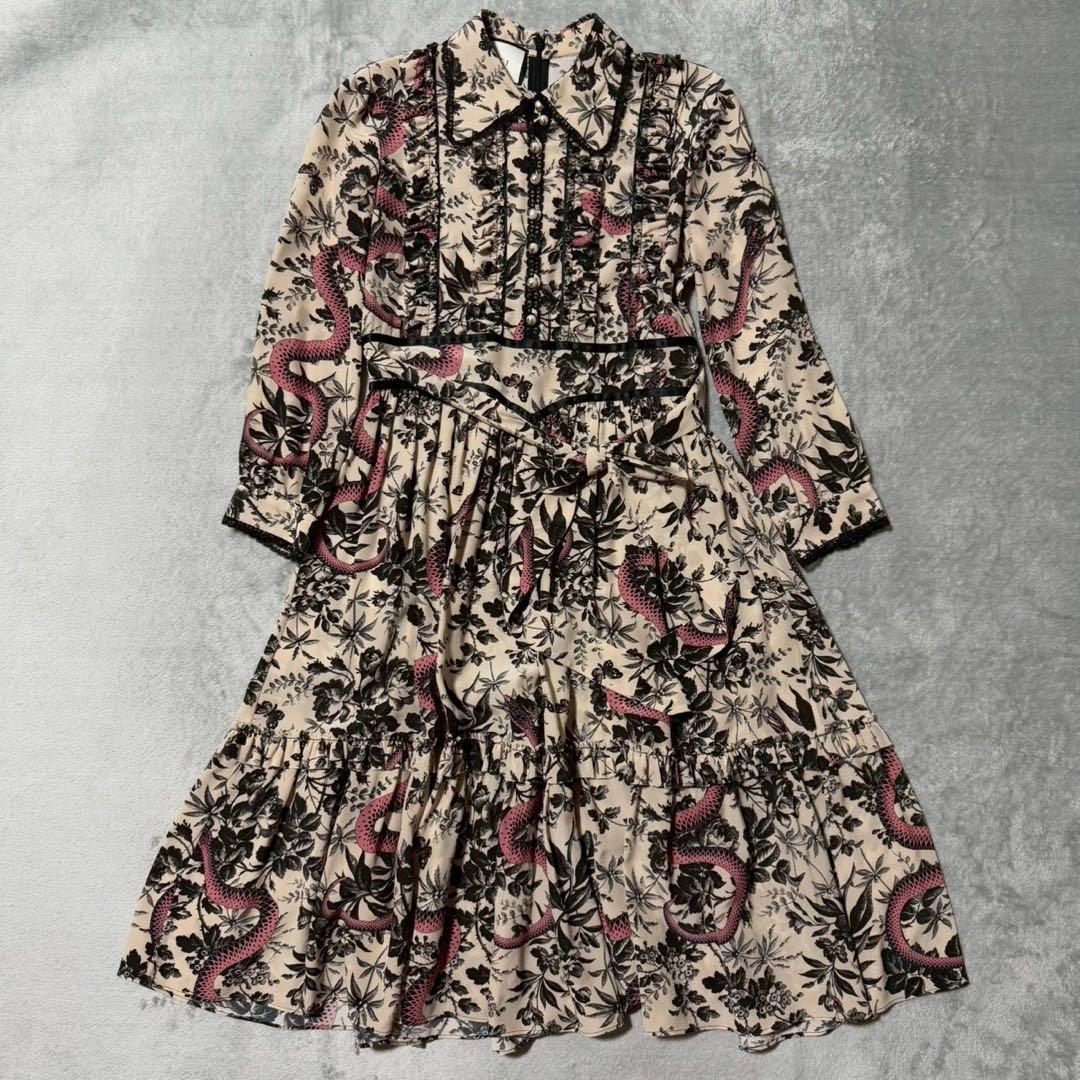 ワンピース GUCCI Flora Snake Print Silk Dress