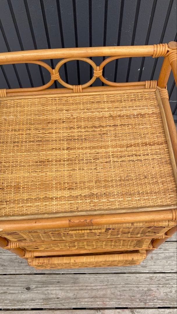 昭和レトロ ラタン 籐製 3段チェスト 収納ラック 引き出し ビンテージ 古家具