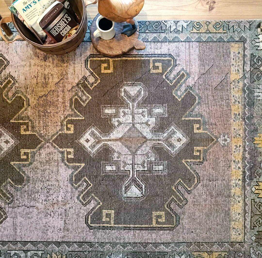 【訳あり特価】L312cm スモーキー オーバーダイ　トルコ製ヴィンテージラグ