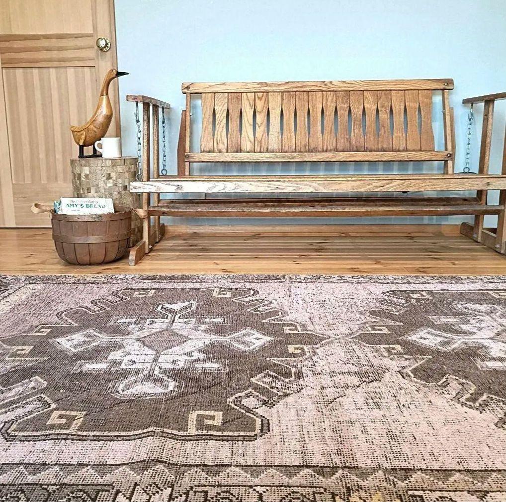 【訳あり特価】L312cm スモーキー オーバーダイ　トルコ製ヴィンテージラグ