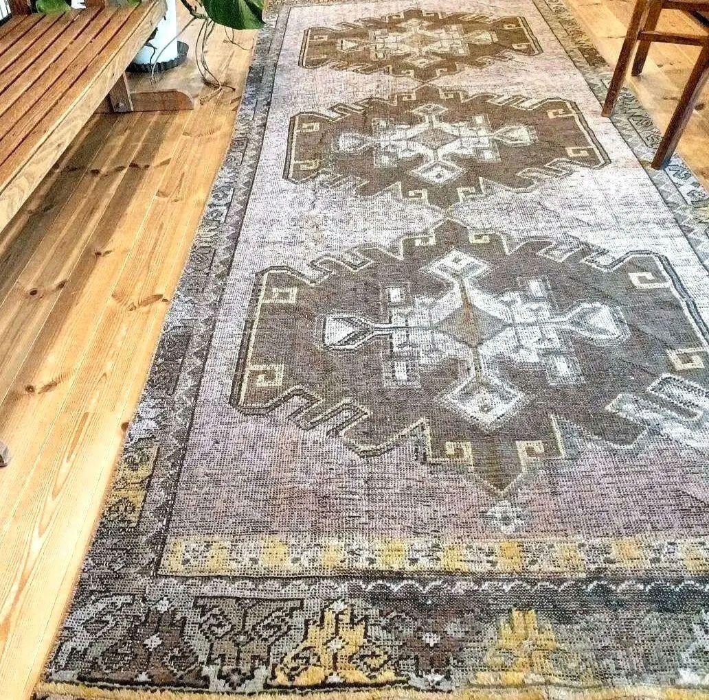【訳あり特価】L312cm スモーキー オーバーダイ　トルコ製ヴィンテージラグ