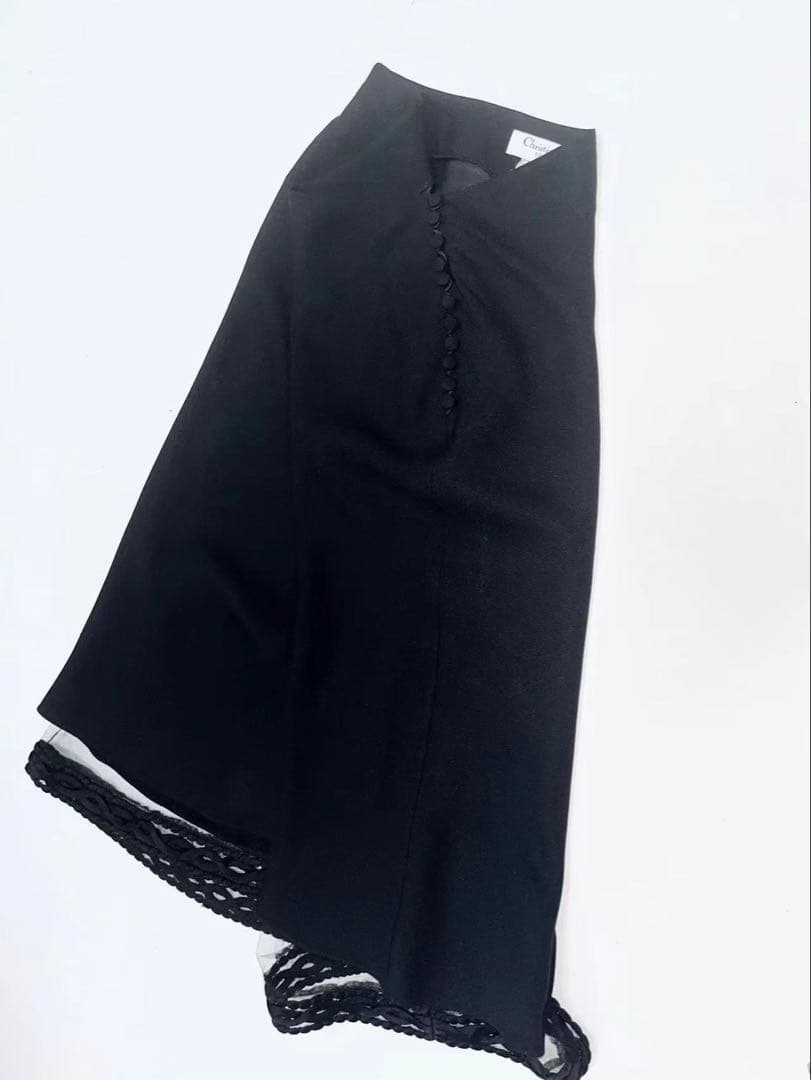 Christian Diorブラック フレアスカート レース裾
