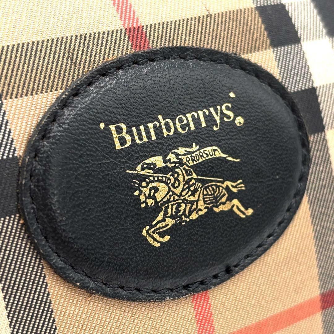 【美品】バーバリー ボストンバッグ ノバチェック ホースロゴ レザー キャンバス