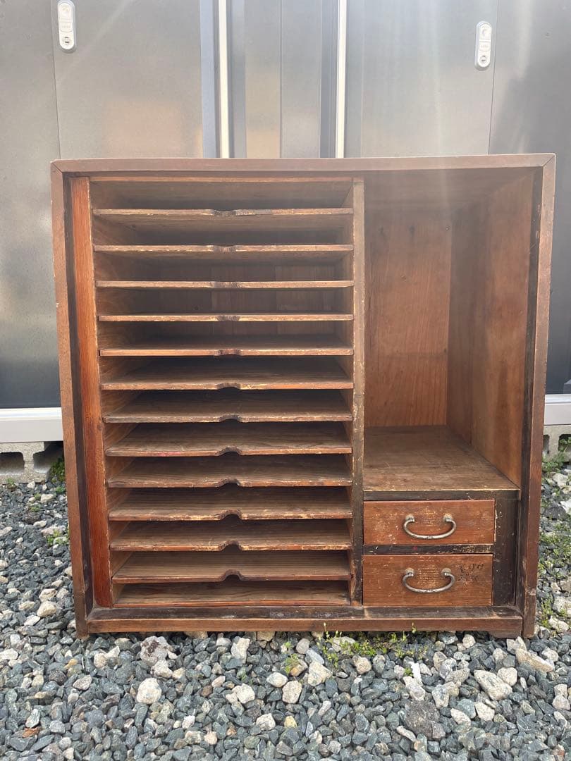 昭和レトロビンテージ 木製カルテ棚 書類棚 当時物アンティークブロカント蚤の市
