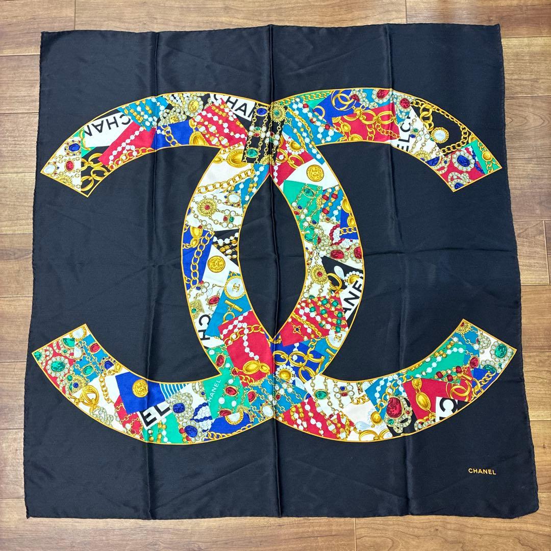 CHANEL CCロゴ スカーフ 黒