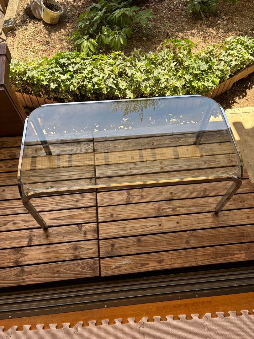 昭和レトロ　 アンティーク　アイアンフレーム ガラステーブル