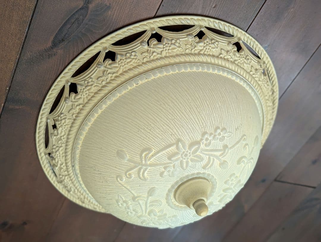 フランス ヴィンテージ 円形 レリーフガラス シーリングライト 照明