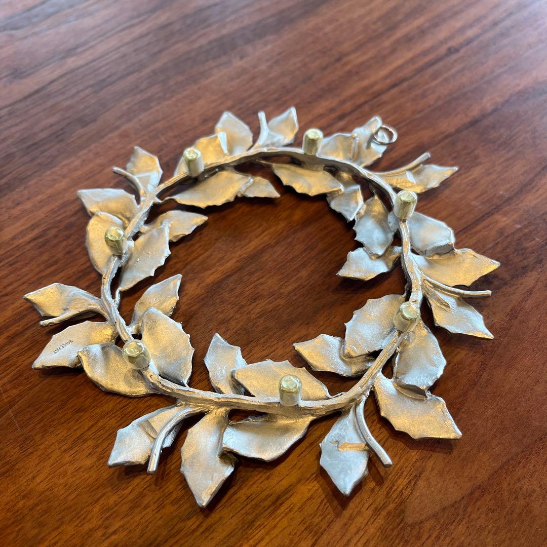 アトリエジュンコ　鍋敷　ポットスタンド　リース　シルバー系　美品　ピューター