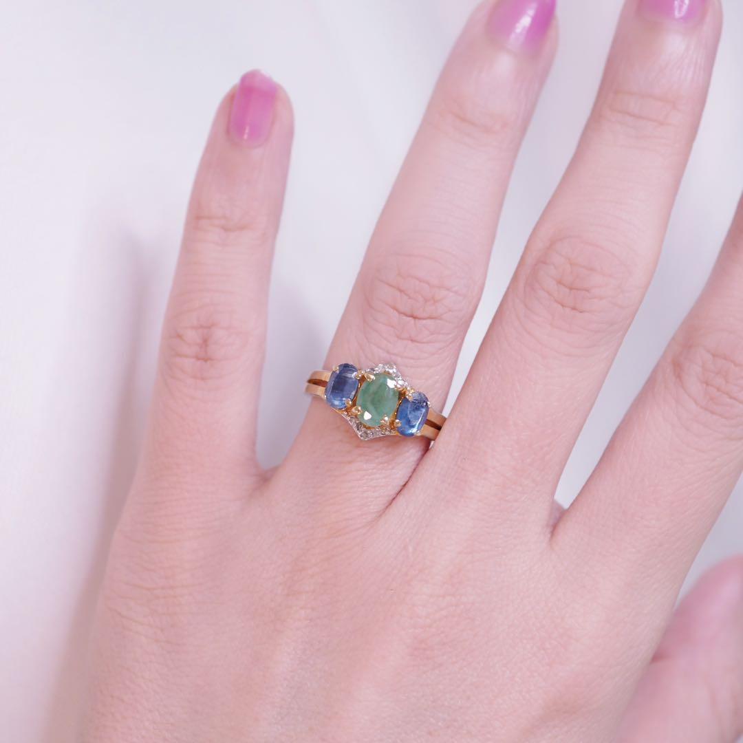 ＊14Kgf 天然エメラルド&ダイヤモンドリング natural emerald