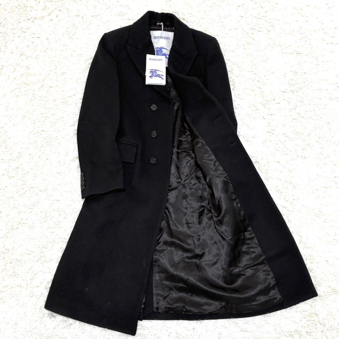 未使用タグ付 バーバリー チェスターコート ロゴボタン マキシ メンズ 黒 46