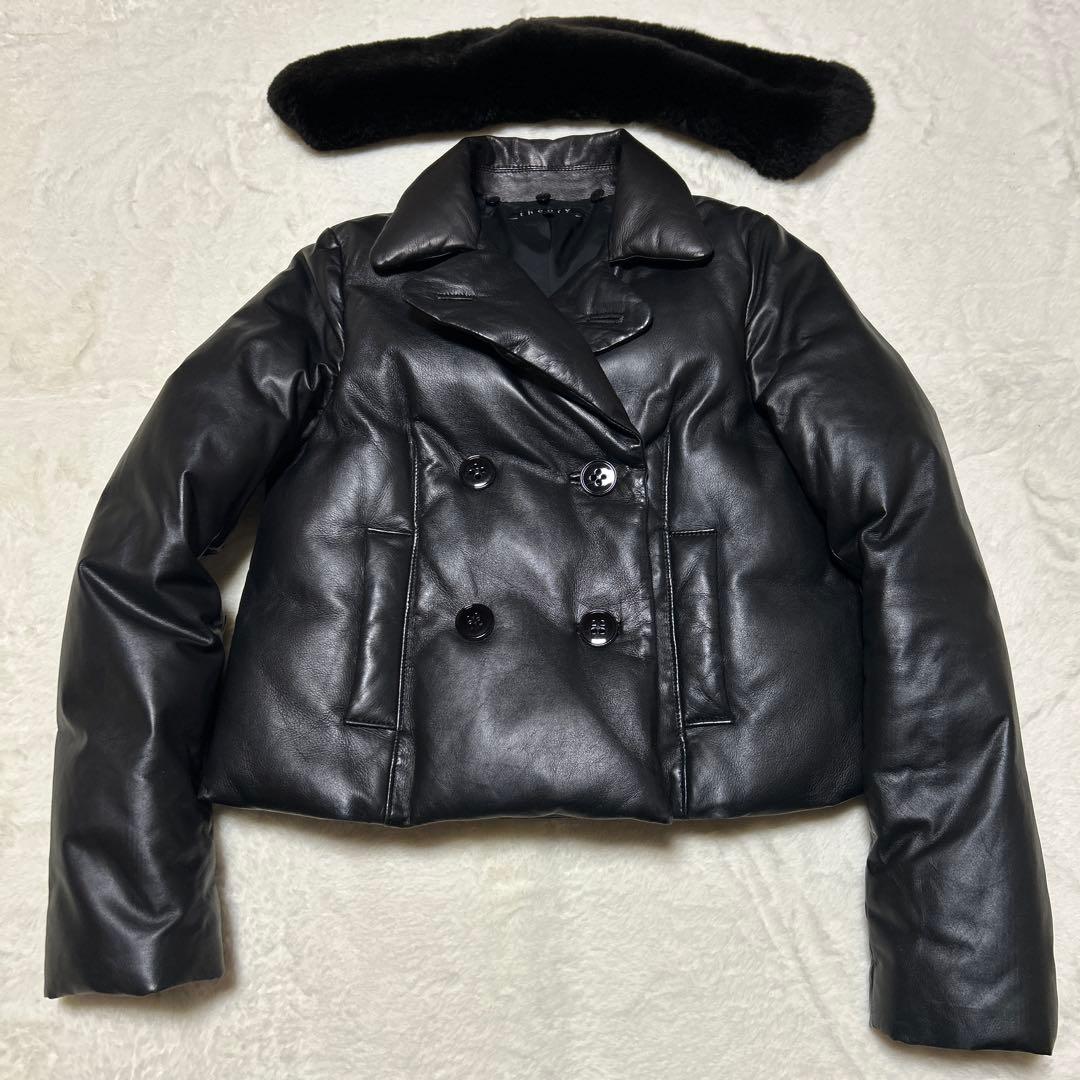 theory セオリー 2 レザーダウンジャケット 羊革 短丈 ラビットファー