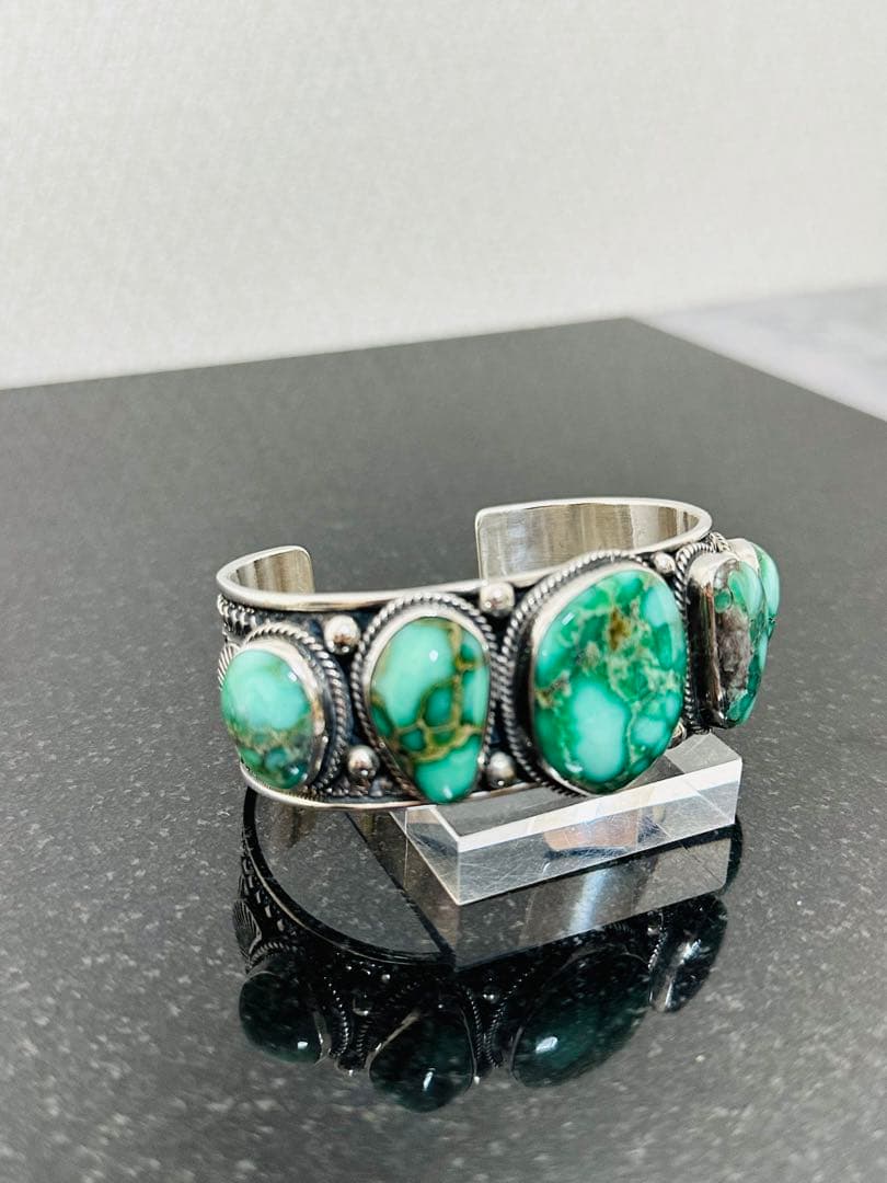 NAVAJO ナバホ Andy  パイロットターコイズ5石 シルバーバングル