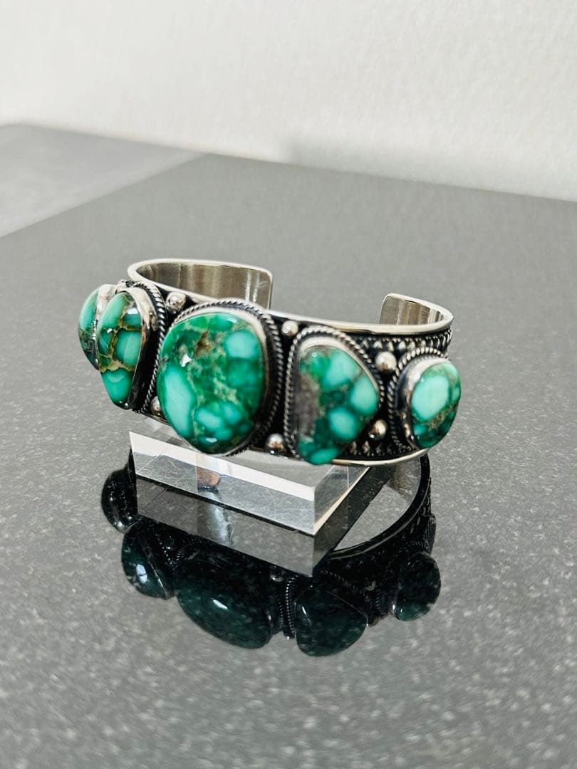 NAVAJO ナバホ Andy  パイロットターコイズ5石 シルバーバングル