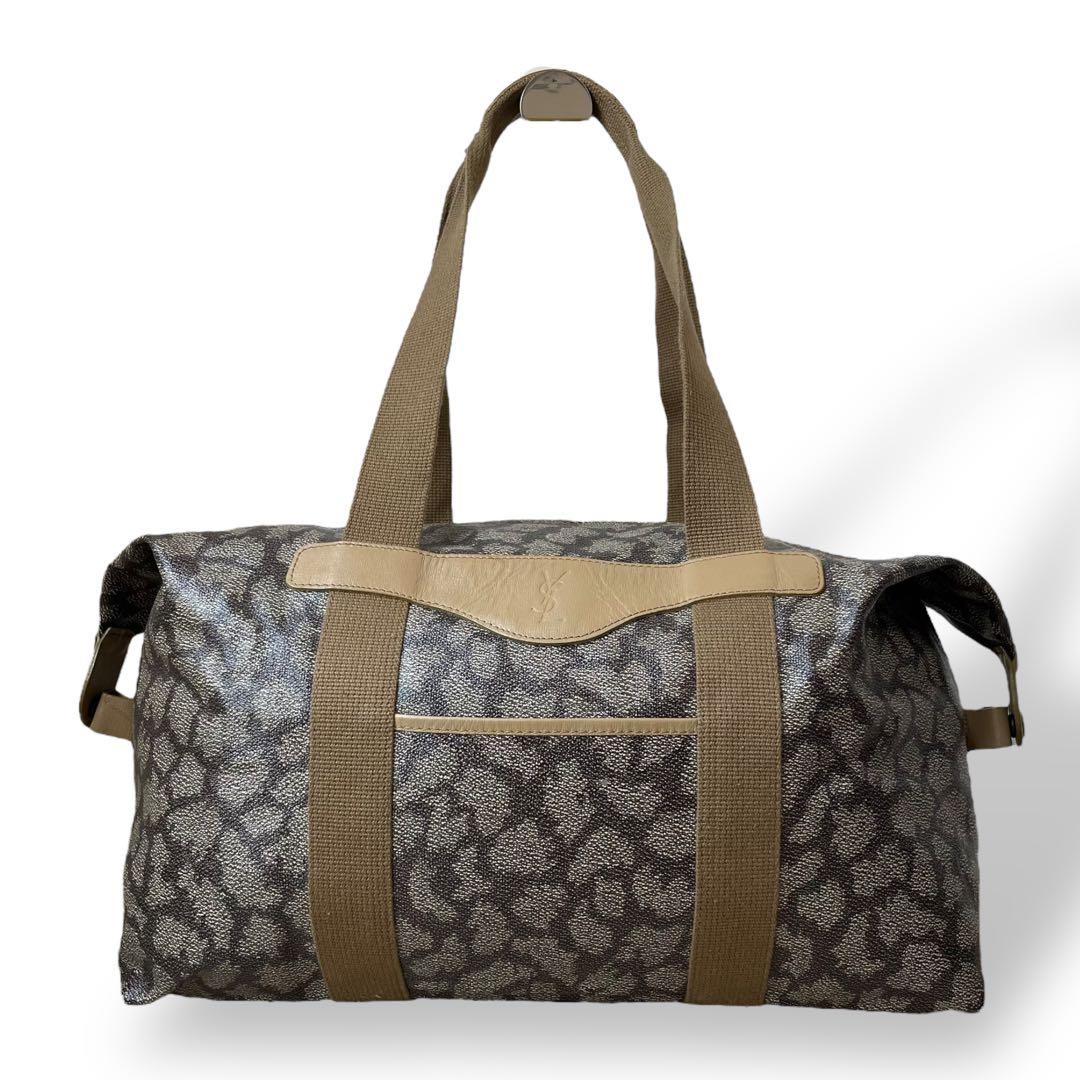 希少 YSL イヴサンローラン☆ジラフ柄 PVC ヴィンテージ ボストンバッグ