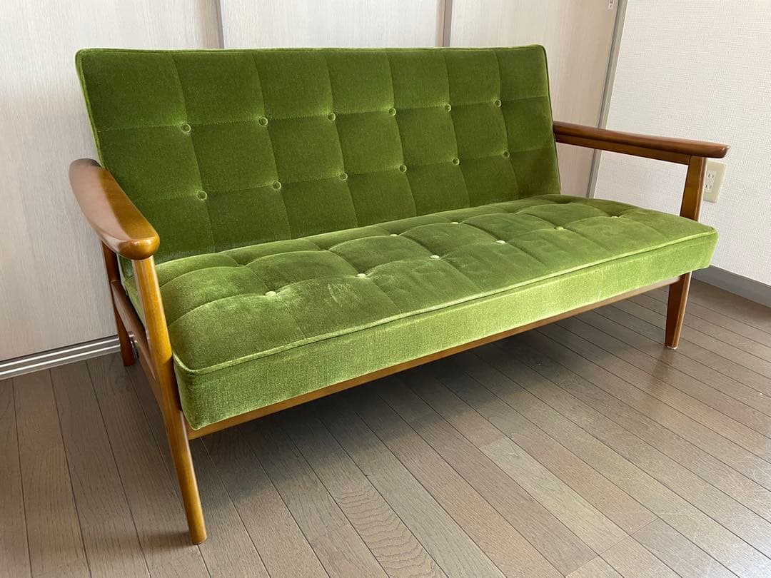 カリモク60Kチェア　2シーター　ソファ　モケットグリーン
