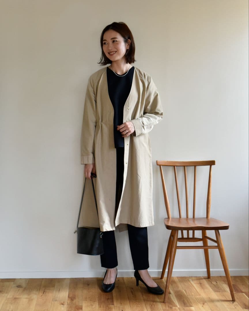 OUR アワーホーム　頼れるノーカラーコート　ライトベージュ