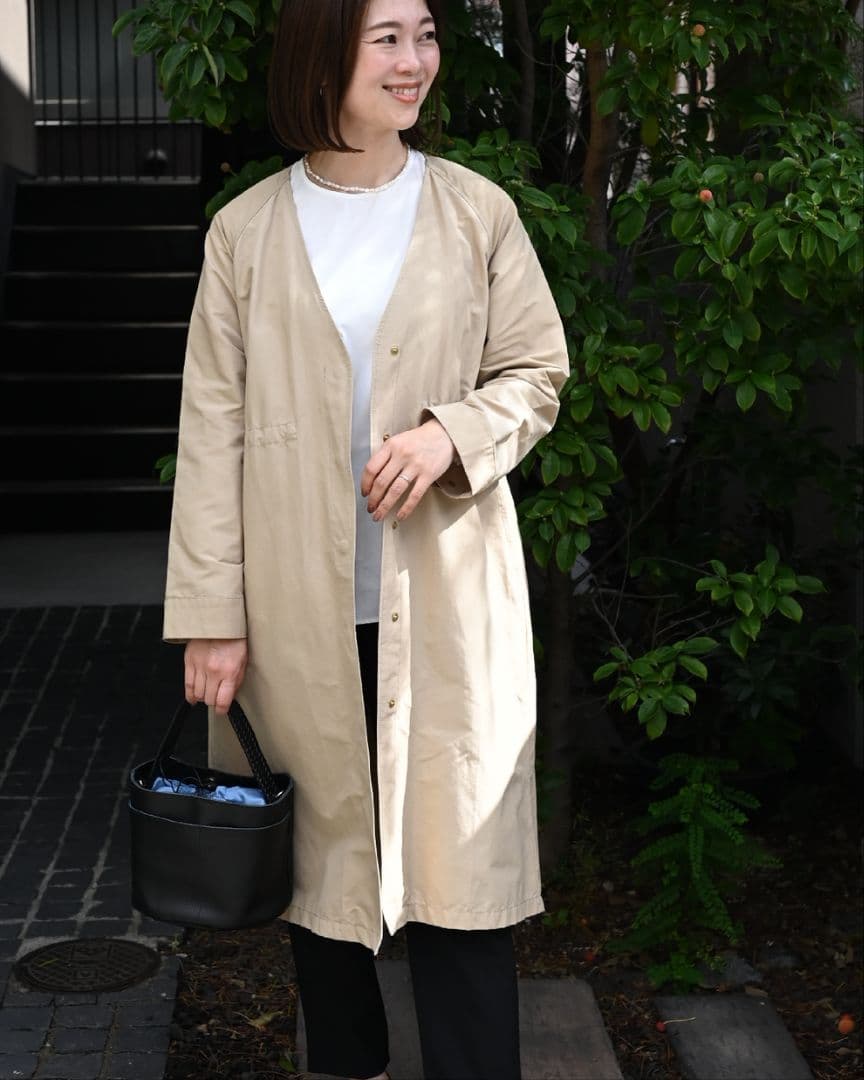 OUR アワーホーム　頼れるノーカラーコート　ライトベージュ