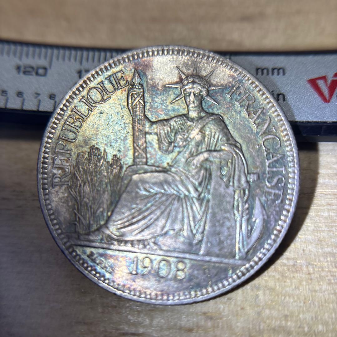 ハッパ様1908年 フランス ピアストル銀貨　トーン