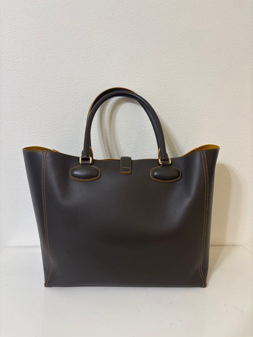 ロエベ レザートートバッグ ダークブラウン イエロー