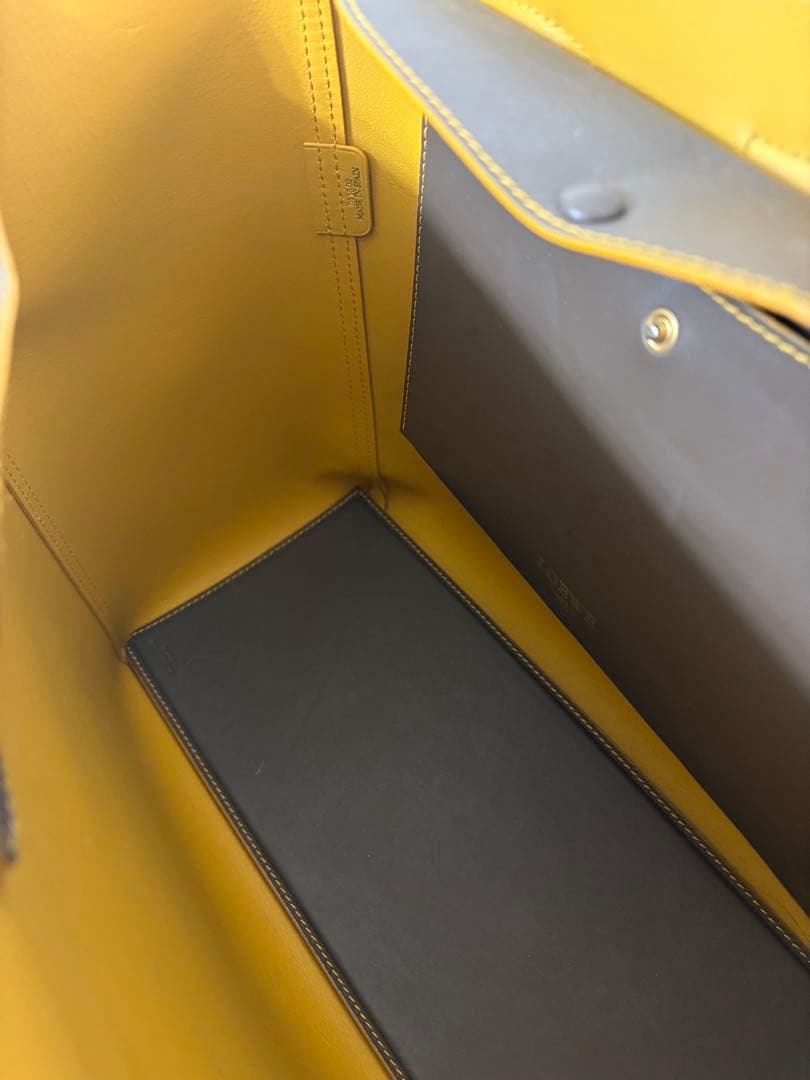 ロエベ レザートートバッグ ダークブラウン イエロー