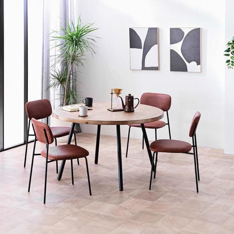 ヴィンテージスタイル 円形ダイニング5点セット 合皮チェア