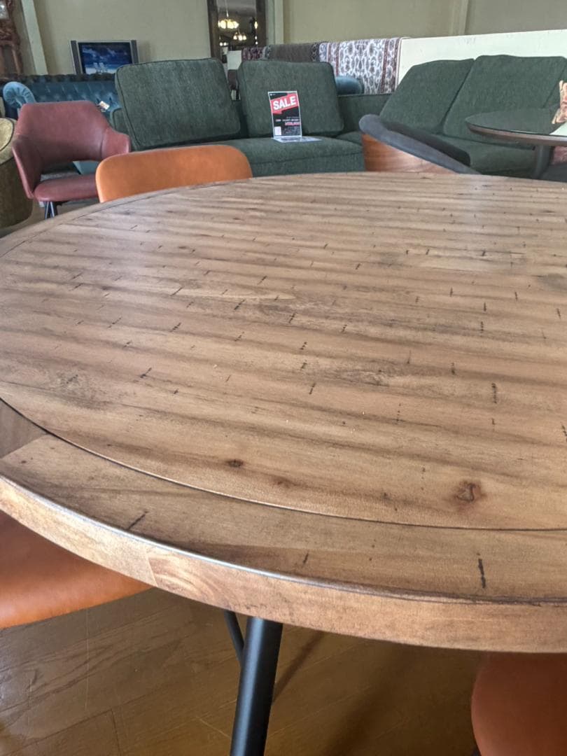 ヴィンテージスタイル 円形ダイニング5点セット 合皮チェア