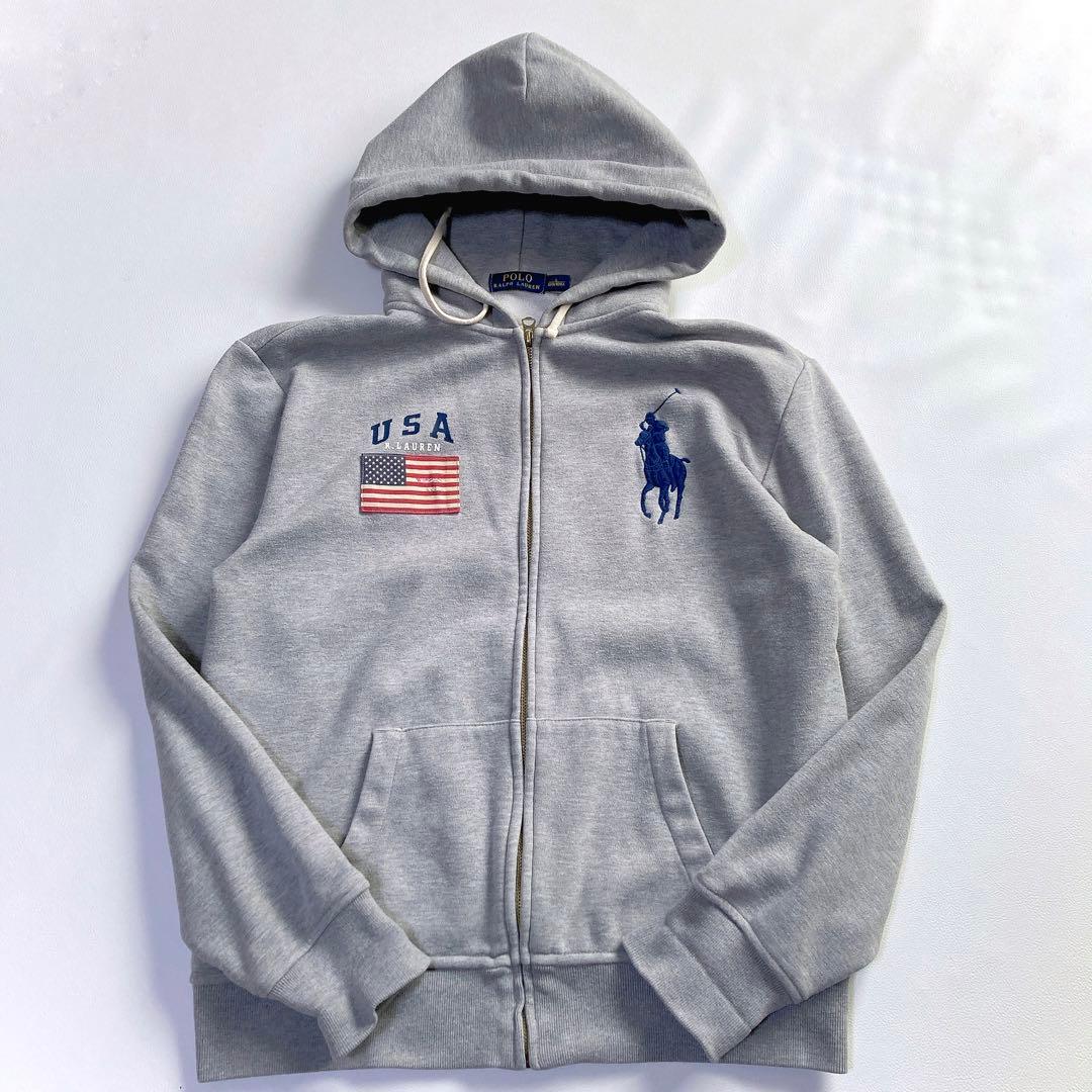 29さま　美品 ポロラルフローレン パーカー 星条旗 ビッグポニー L グレー