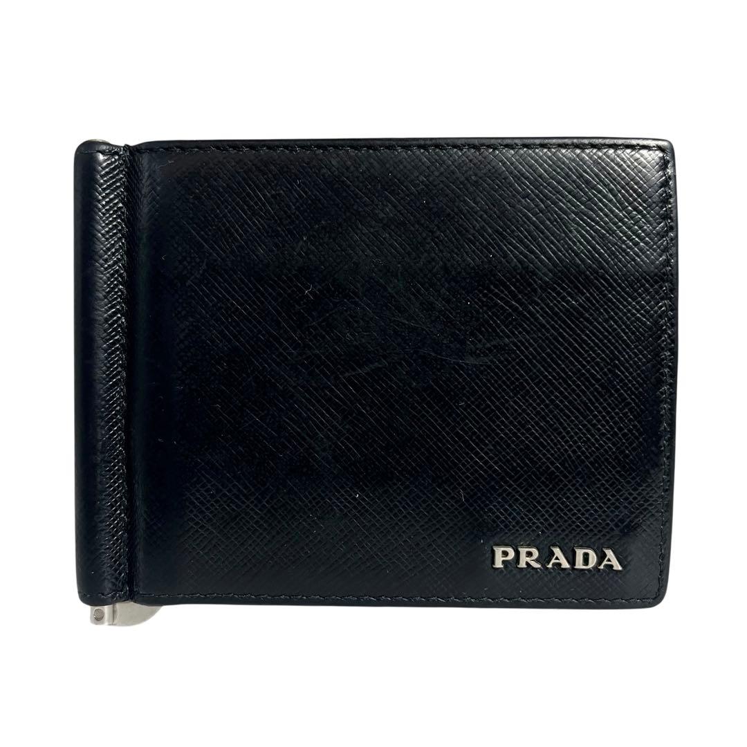 希少✨プラダ マネークリップ 札入れ カードケース サフィアーノレザー ブラック