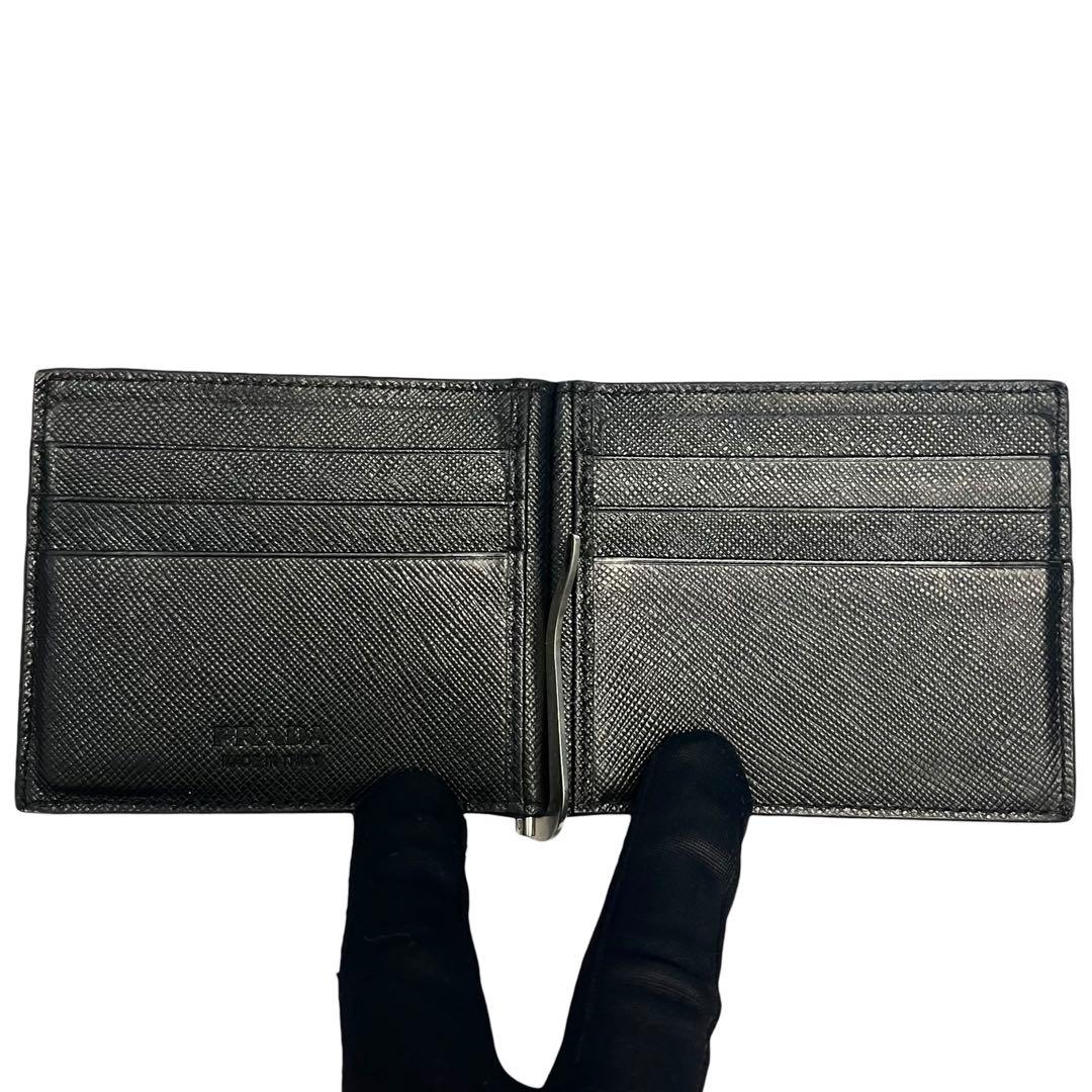 希少✨プラダ マネークリップ 札入れ カードケース サフィアーノレザー ブラック