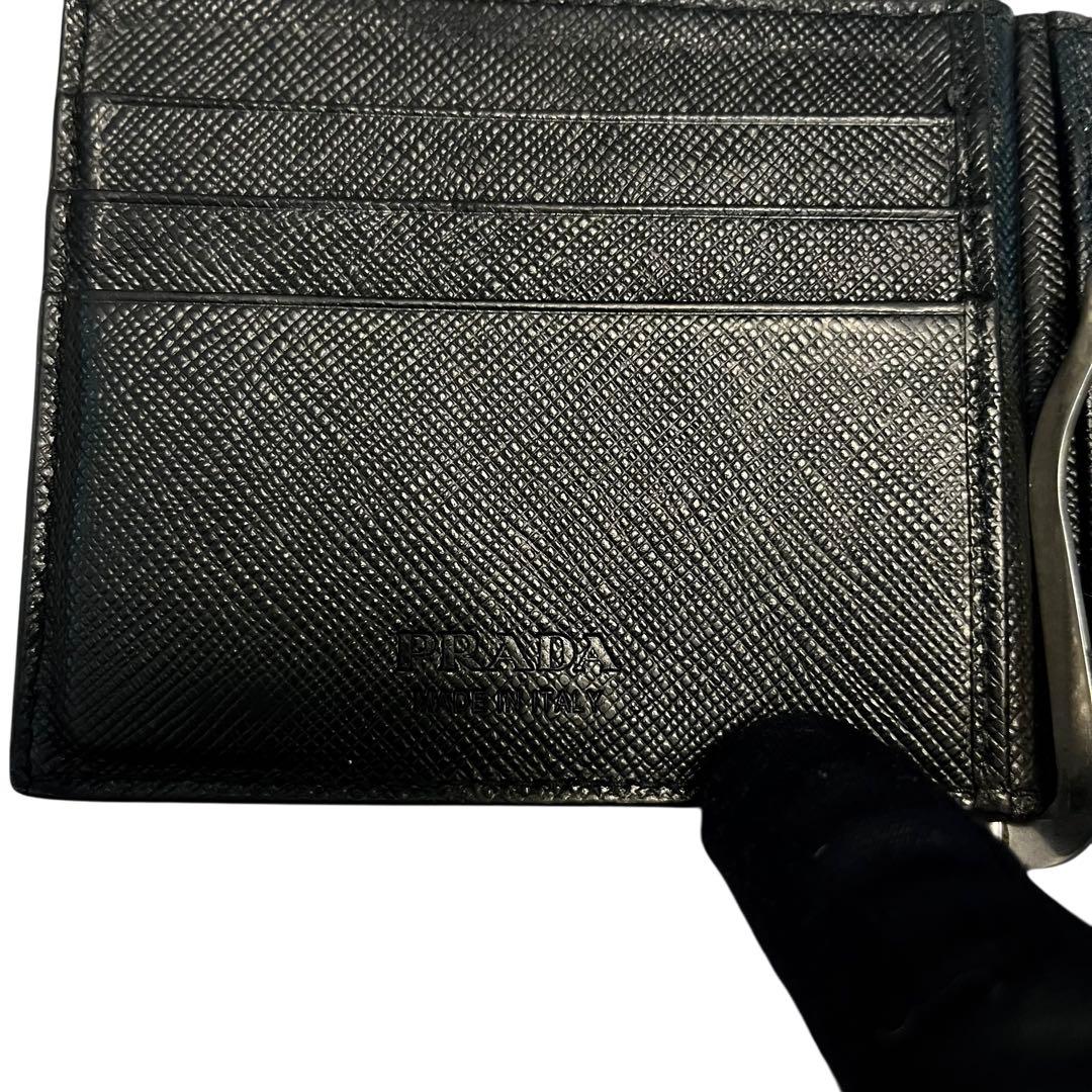 希少✨プラダ マネークリップ 札入れ カードケース サフィアーノレザー ブラック