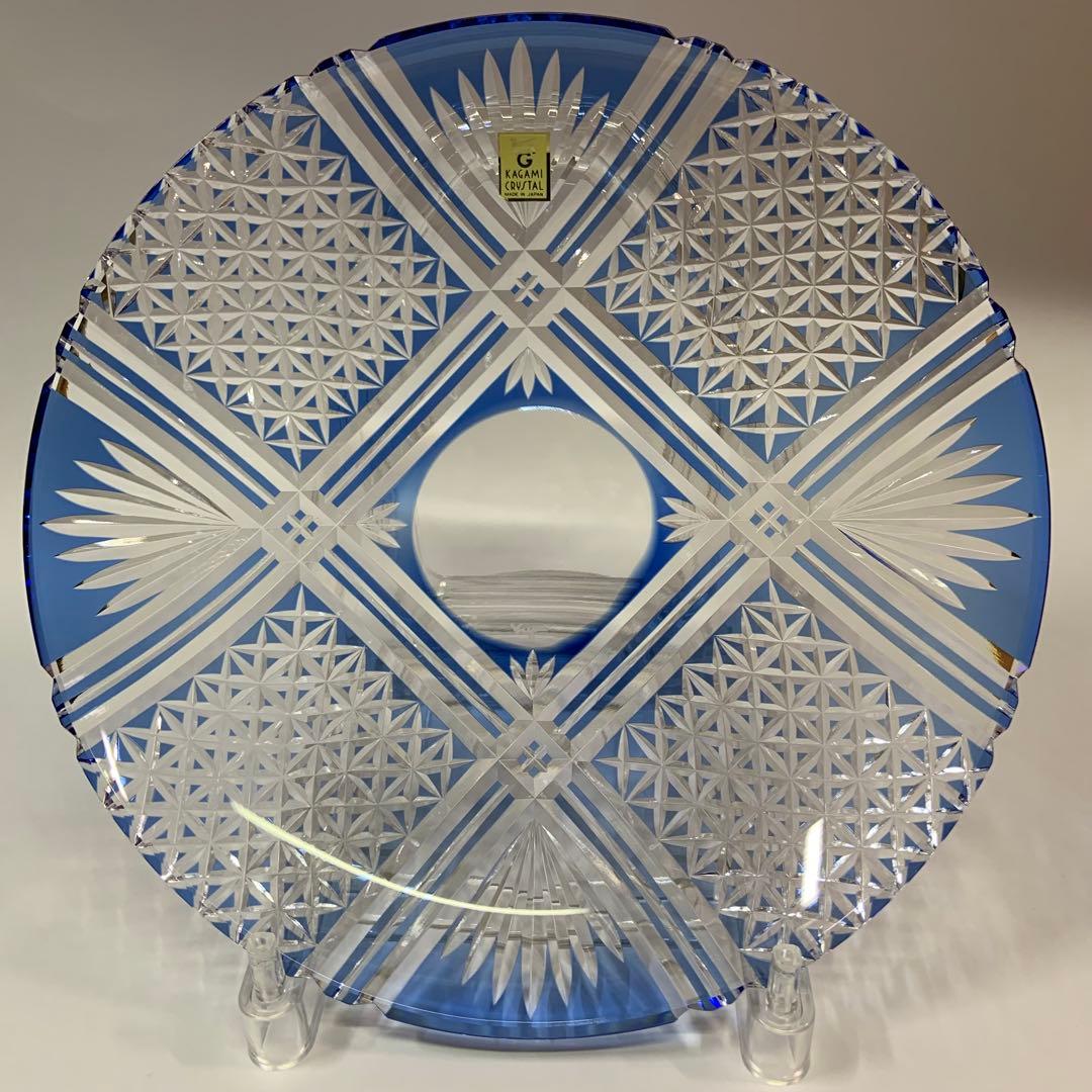 カガミクリスタル KAGAMI 江戸切子 中皿 飾り皿 青色
