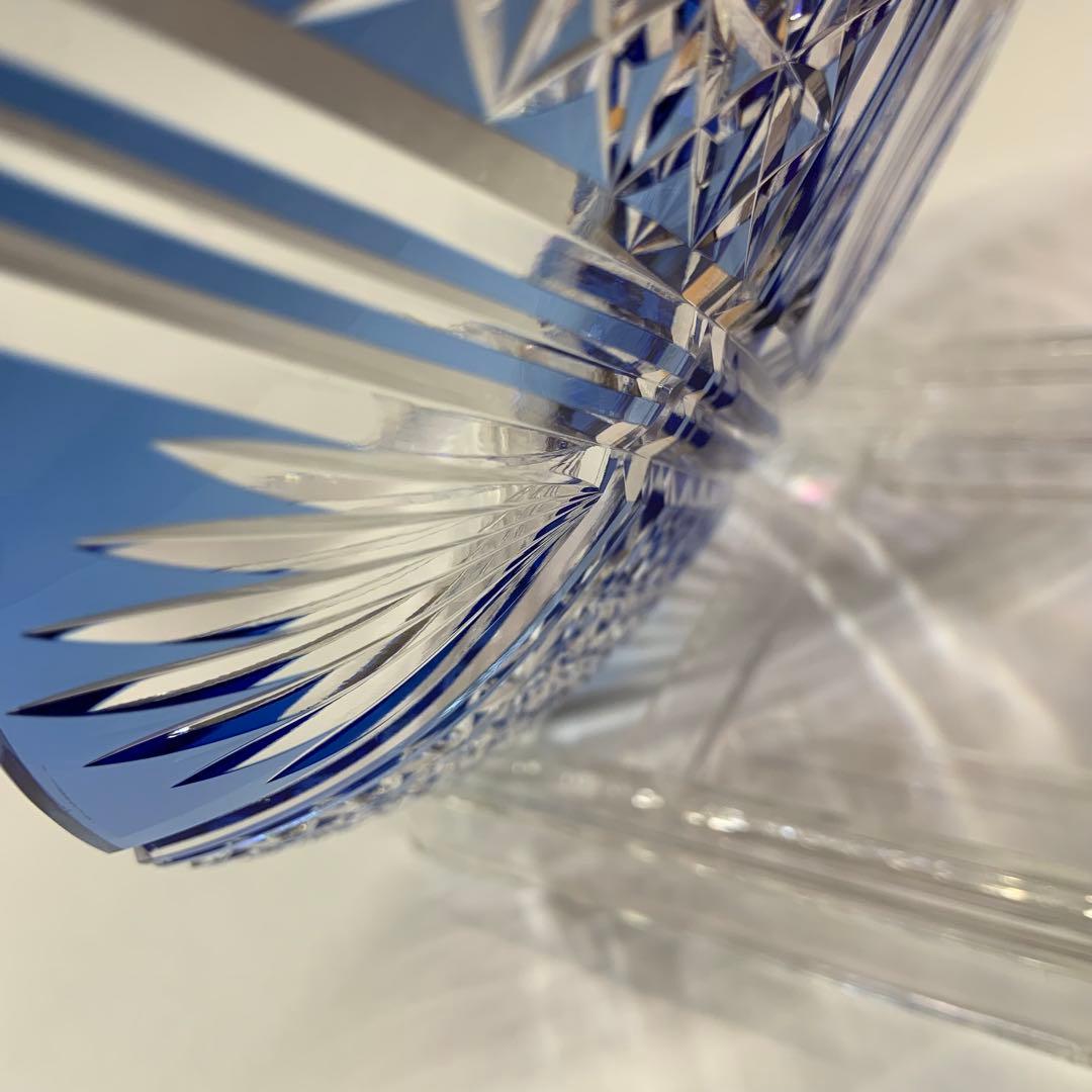 カガミクリスタル KAGAMI 江戸切子 中皿 飾り皿 青色