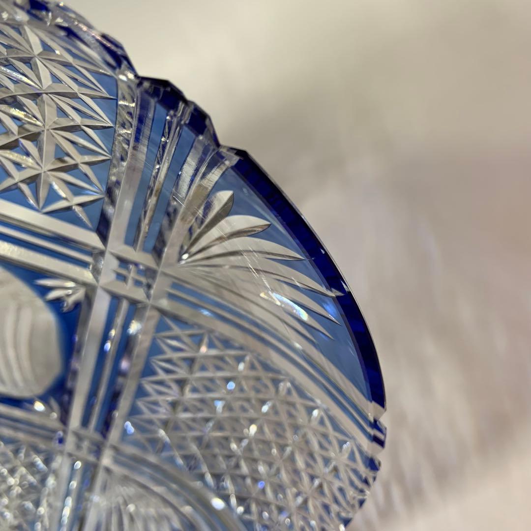 カガミクリスタル KAGAMI 江戸切子 中皿 飾り皿 青色