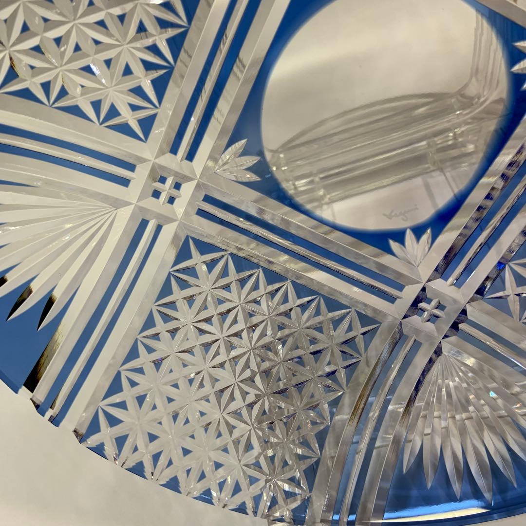 カガミクリスタル KAGAMI 江戸切子 中皿 飾り皿 青色