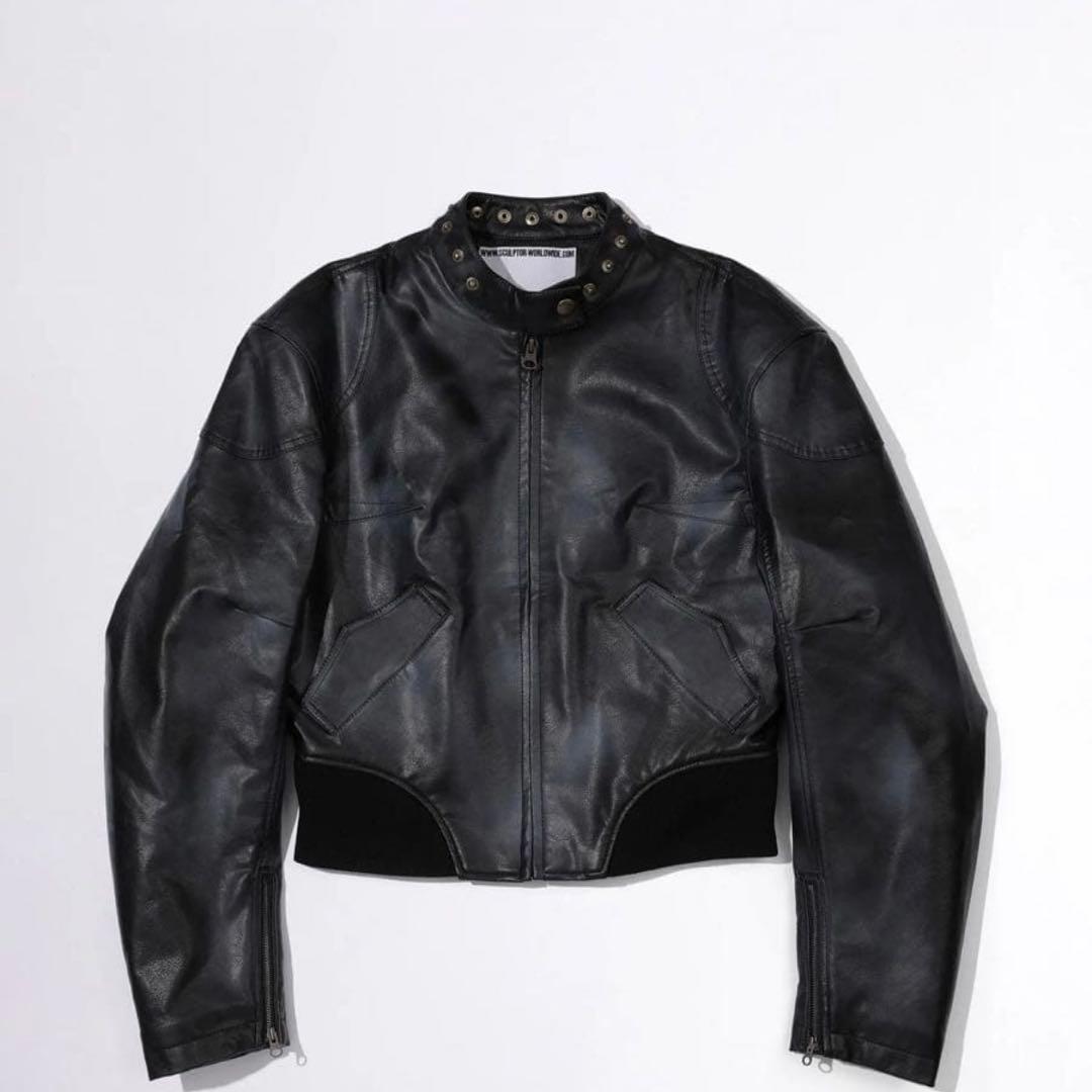 sculptor Emboss Faux Leather Bomber ブラック