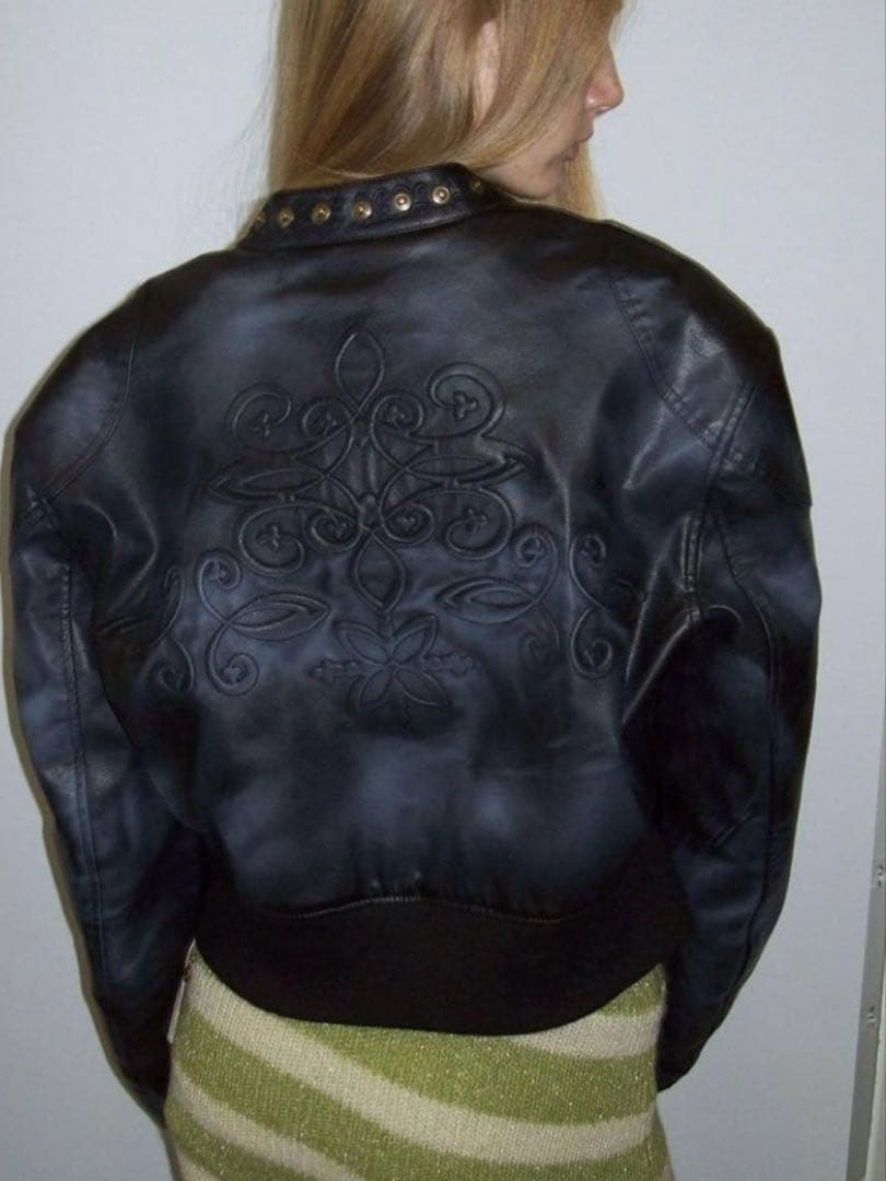 sculptor Emboss Faux Leather Bomber ブラック