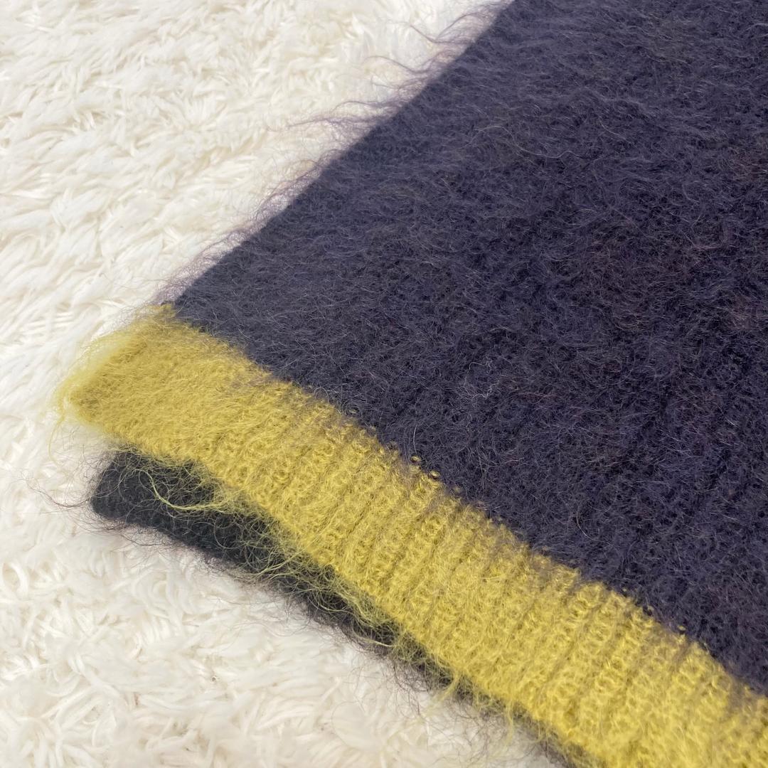 YOKE　22AW　ボーダー　モヘア　ロング　ストール　マフラー　紺×黄