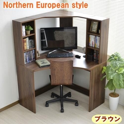 【新品・送料無料】パソコンデスク L字型 コーナー 机 ブラウン 北欧風