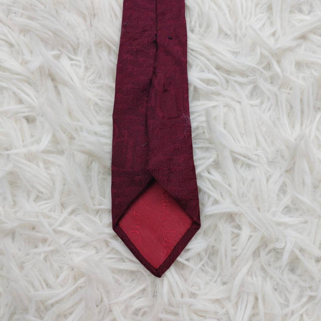 クリスチャンディオール 高級シルクネクタイ 総柄（Diorロゴ） ダークレッド