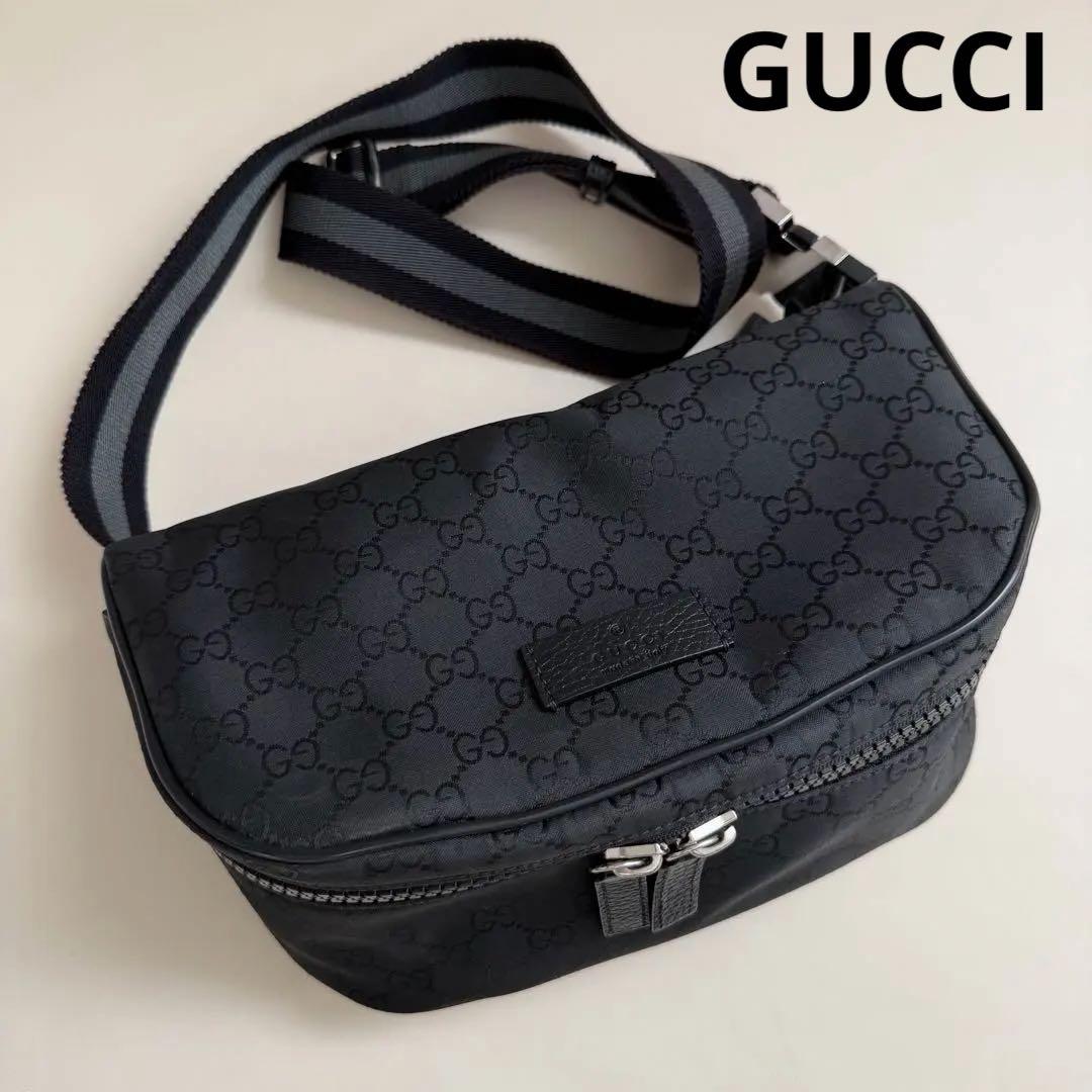 GUCCI グッチ GGキャンバス スリングバッグ ボディバッグ ブラック 黒