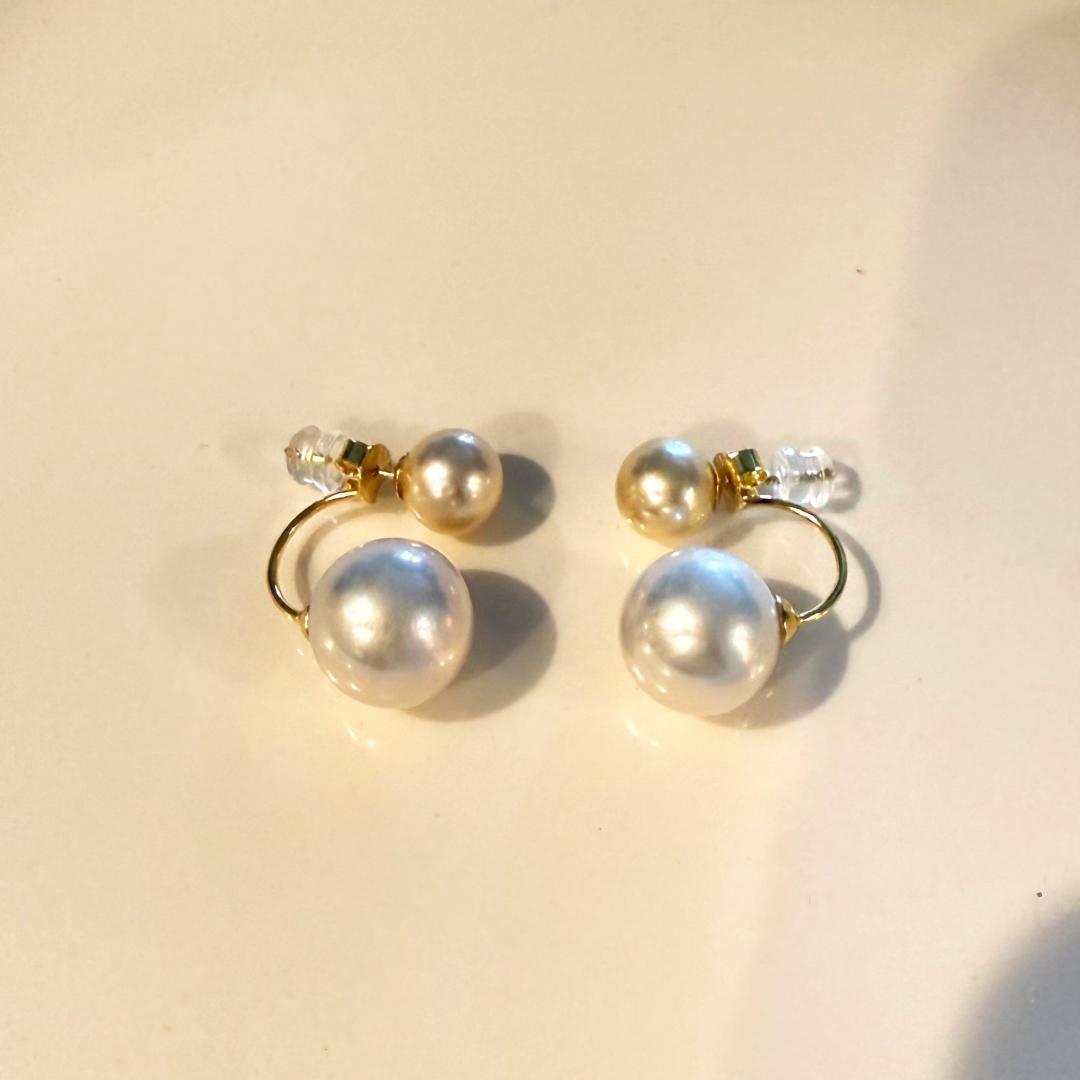 【新作】2WAY 南洋金真珠×大粒エジソンパール ピアス 18kGP 贅沢品